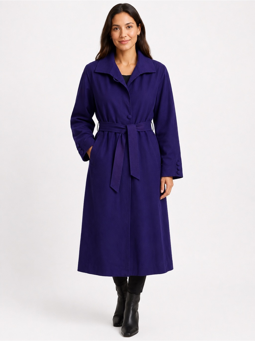 London Fog Women’s 16 Purple Belted Trench Coat Wool Zip Out Liner Vintage 70’s